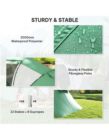 Outsunny 4-6 Man UV Protection Camping Tent - Green and White