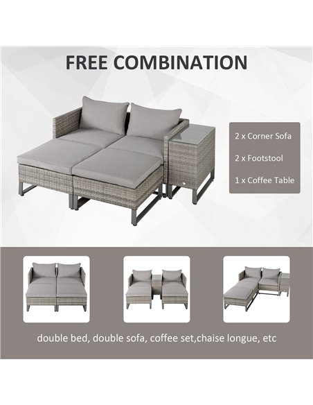 Outsunny 5pcs Patio Rattan Wicker Sofa Set with Coffee Table & Footstool, Grey - pic 15619 | FastDaddyshop