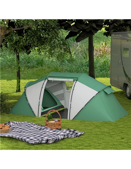 Outsunny 4-6 Man UV Protection Camping Tent - Green and White - pic 156191 | FastDaddyshop