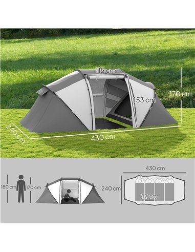 Outsunny 4-6 Man UV Protection Camping Tent - Charcoal Grey and White