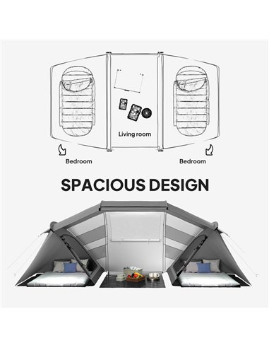 Outsunny 4-6 Man UV Protection Camping Tent - Charcoal Grey and White