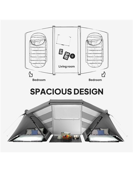 Outsunny 4-6 Man UV Protection Camping Tent - Charcoal Grey and White - pic 156195 | FastDaddyshop
