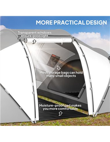 Outsunny 4-6 Man UV Protection Camping Tent - Charcoal Grey and White