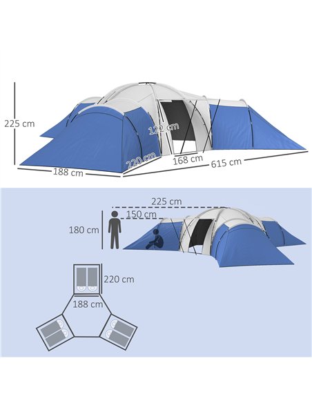 Outsunny 6-9 Man Tent with Bedrooms and Living Room, Accessories Included, Blue - pic 156203 | FastDaddyshop
