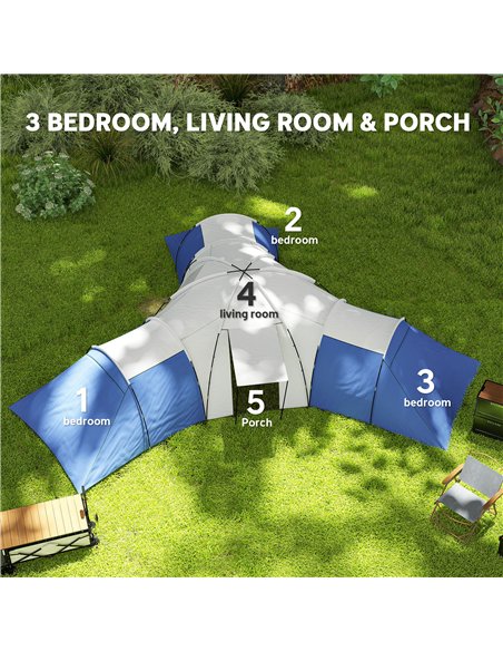 Outsunny 6-9 Man Tent with Bedrooms and Living Room, Accessories Included, Blue - pic 156204 | FastDaddyshop