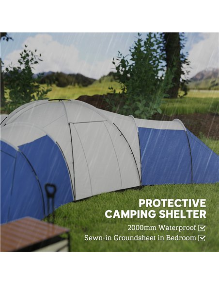 Outsunny 6-9 Man Tent with Bedrooms and Living Room, Accessories Included, Blue - pic 156205 | FastDaddyshop