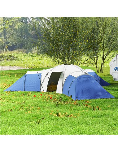 Outsunny 6-9 Man Tent with Bedrooms and Living Room, Accessories Included, Blue