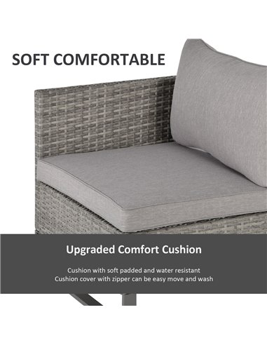 Outsunny 5pcs Patio Rattan Wicker Sofa Set with Coffee Table & Footstool, Grey