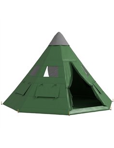 Outsunny 6 Men Tipi Tent with Carry Bag - Green