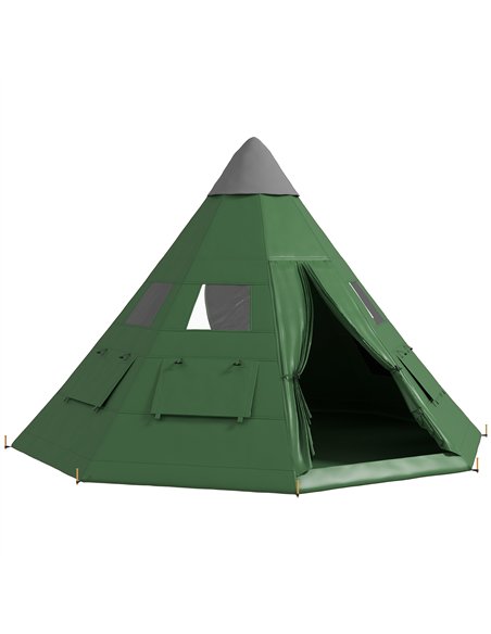 Outsunny 6 Men Tipi Tent with Carry Bag - Green - pic 156210 | FastDaddyshop