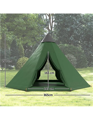 Outsunny 6 Men Tipi Tent with Carry Bag - Green