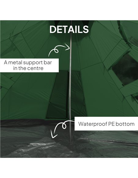 Outsunny 6 Men Tipi Tent with Carry Bag - Green - pic 156215 | FastDaddyshop