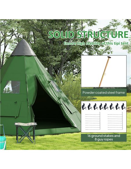 Outsunny 6 Men Tipi Tent with Carry Bag - Green - pic 156216 | FastDaddyshop