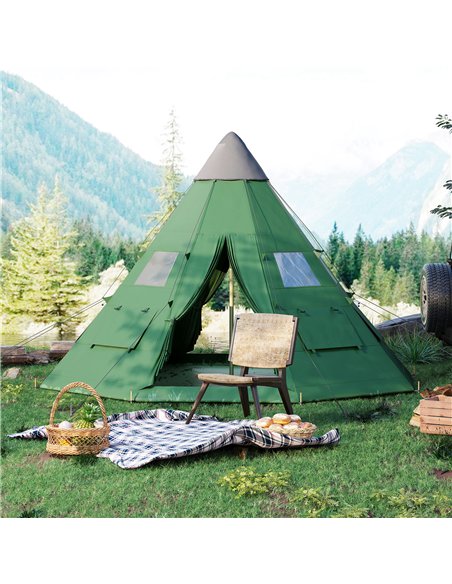 Outsunny 6 Men Tipi Tent with Carry Bag - Green - pic 156217 | FastDaddyshop