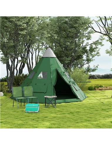 Outsunny 6 Men Tipi Tent with Carry Bag - Green