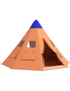 Outsunny 6 Men Tipi Tent with Carry Bag - Orange