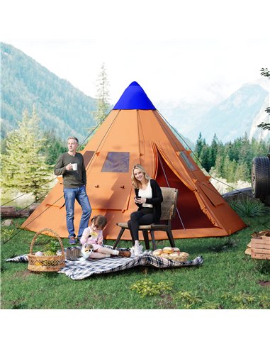 Outsunny 6 Men Tipi Tent with Carry Bag - Orange