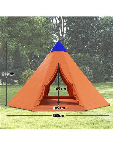 Outsunny 6 Men Tipi Tent with Carry Bag - Orange
