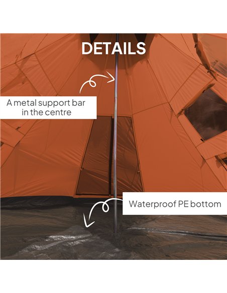 Outsunny 6 Men Tipi Tent with Carry Bag - Orange - pic 156224 | FastDaddyshop
