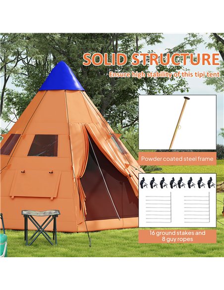 Outsunny 6 Men Tipi Tent with Carry Bag - Orange - pic 156225 | FastDaddyshop