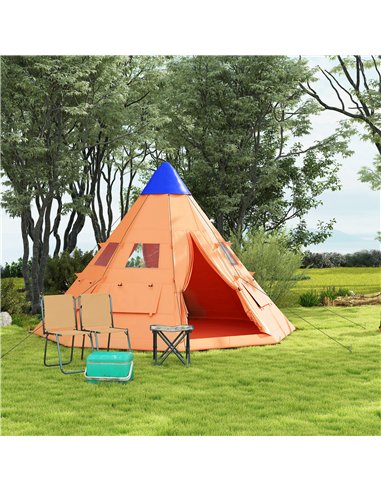 Outsunny 6 Men Tipi Tent with Carry Bag - Orange