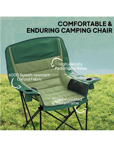 Outsunny Portable Padded Camping Chair, with Bag - Olive Green