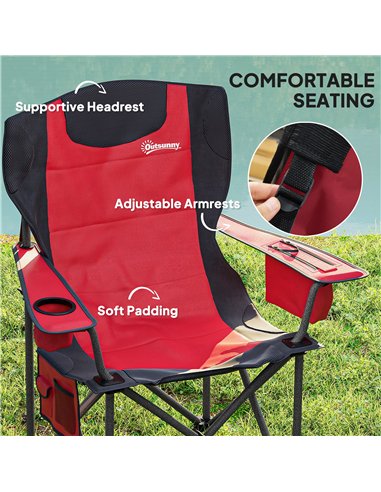 Outsunny Set of 2 Folding Camping Chairs, Padded Camping Chairs with Adjustable Armrests, Portable & Lightweight Folding Camp Ch