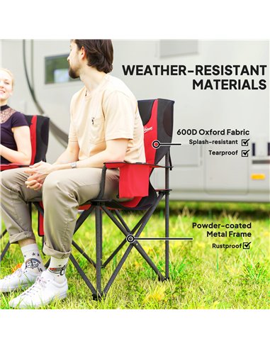Outsunny Set of 2 Folding Camping Chairs, Padded Camping Chairs with Adjustable Armrests, Portable & Lightweight Folding Camp Ch
