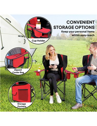 Outsunny Set of 2 Folding Camping Chairs, Padded Camping Chairs with Adjustable Armrests, Portable & Lightweight Folding Camp Ch