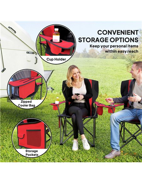 Outsunny Set of 2 Folding Camping Chairs, Padded Camping Chairs with Adjustable Armrests, Portable & Lightweight Folding Camp Ch - pic 156242 | FastDaddyshop