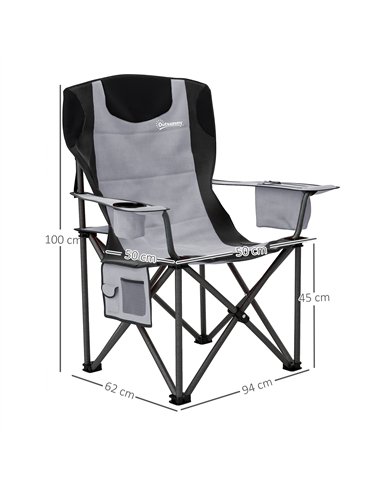 Outsunny Set of 2 Folding Camping Chairs, Padded Camping Chairs with Adjustable Armrests, Portable & Lightweight Folding Camp Ch