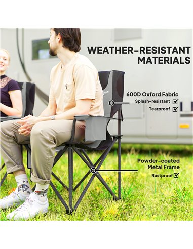 Outsunny Set of 2 Folding Camping Chairs, Padded Camping Chairs with Adjustable Armrests, Portable & Lightweight Folding Camp Ch