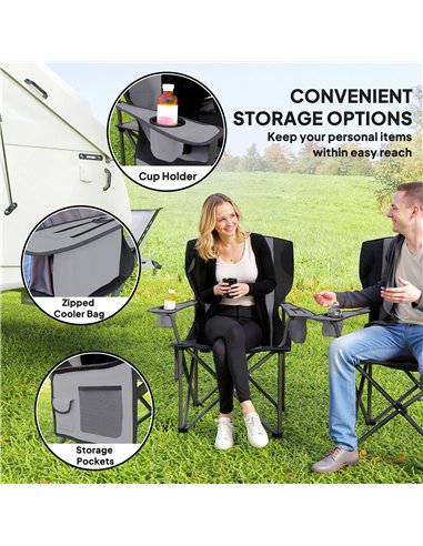 Outsunny Set of 2 Folding Camping Chairs, Padded Camping Chairs with Adjustable Armrests, Portable & Lightweight Folding Camp Ch
