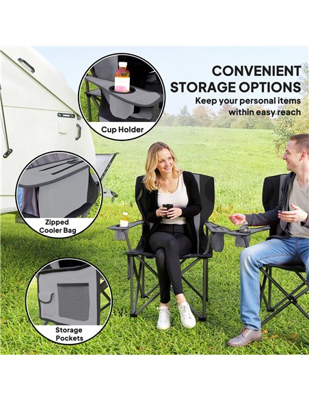 Outsunny Set of 2 Folding Camping Chairs, Padded Camping Chairs with Adjustable Armrests, Portable & Lightweight Folding Camp Ch - pic 156251 | FastDaddyshop