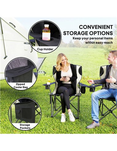 Outsunny Set of 2 Folding Camping Chairs, Padded Camping Chairs with Adjustable Armrests, Portable & Lightweight Folding Camp Ch