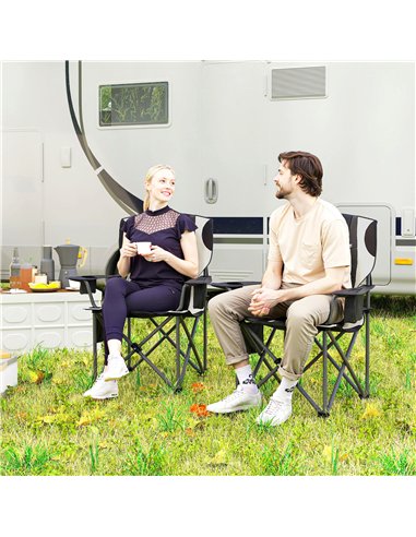 Outsunny Set of 2 Folding Camping Chairs, Padded Camping Chairs with Adjustable Armrests, Portable & Lightweight Folding Camp Ch