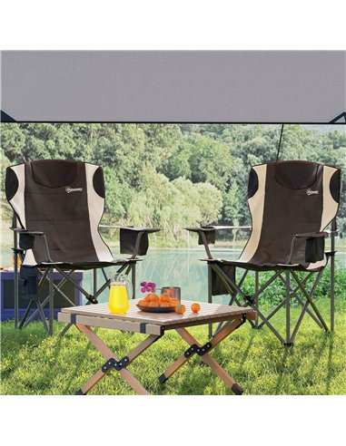 Outsunny Set of 2 Folding Camping Chairs, Padded Camping Chairs with Adjustable Armrests, Portable & Lightweight Folding Camp Ch