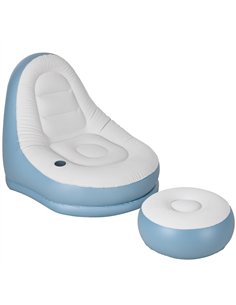 Outsunny Inflatable Tub Chair and Footstool - Blue/White