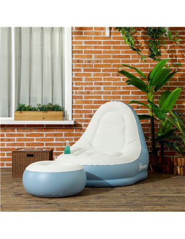 Outsunny Inflatable Tub Chair and Footstool - Blue/White