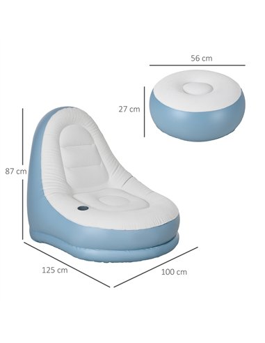 Outsunny Inflatable Tub Chair and Footstool - Blue/White