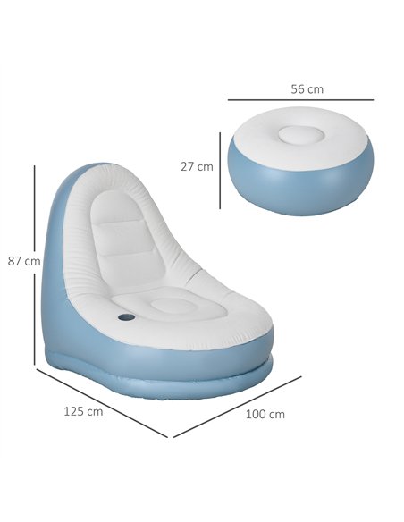 Outsunny Inflatable Tub Chair and Footstool - Blue/White - pic 156284 | FastDaddyshop