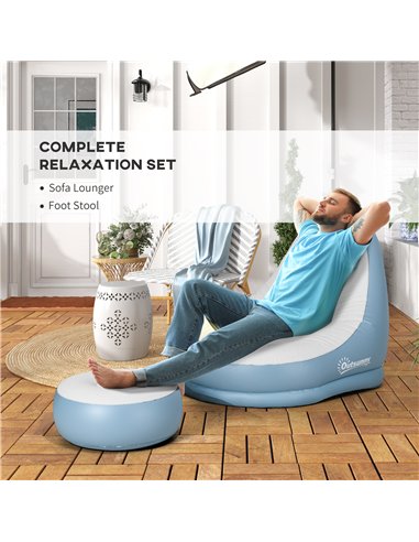 Outsunny Inflatable Tub Chair and Footstool - Blue/White