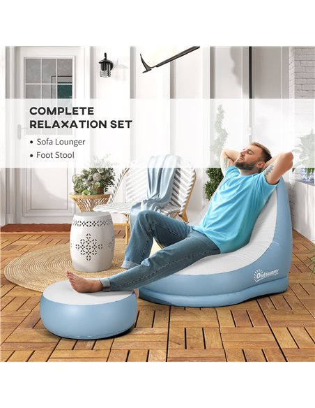Outsunny Inflatable Tub Chair and Footstool - Blue/White - pic 156285 | FastDaddyshop