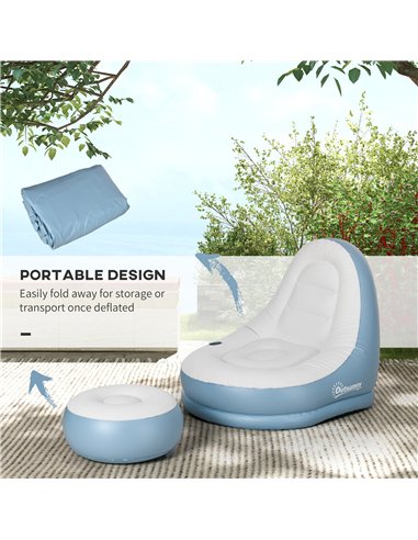 Outsunny Inflatable Tub Chair and Footstool - Blue/White