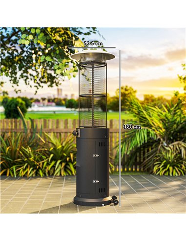 Outsunny 11 KW Freestanding Gas Patio Heater, Adjustable Outdoor Garden Propane Heater with Tip-Over Switch, Wheels, Pulse Ignit