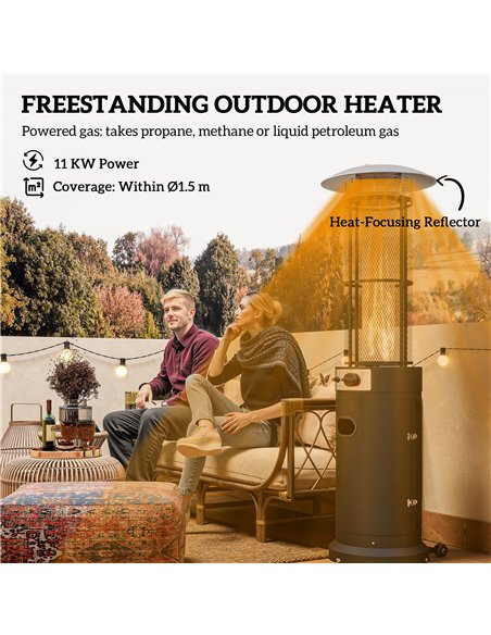 Outsunny 11 KW Freestanding Gas Patio Heater, Adjustable Outdoor Garden Propane Heater with Tip-Over Switch, Wheels, Pulse Ignit - pic 156294 | FastDaddyshop