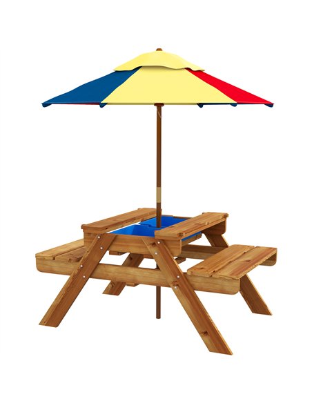 Outsunny Kids Picnic Table Set, 3 in 1 Sand Pit Activity Table, Kids Garden Furniture w/ Removable Parasol, for 3-6 Years - pic 156300 | FastDaddyshop