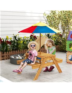 Outsunny Kids Picnic Table Set, 3 in 1 Sand Pit Activity Table, Kids Garden Furniture w/ Removable Parasol, for 3-6 Years 2