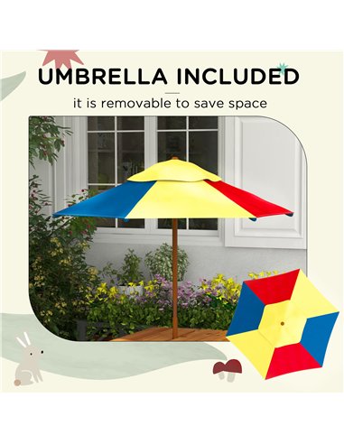 Outsunny Kids Picnic Table Set, 3 in 1 Sand Pit Activity Table, Kids Garden Furniture w/ Removable Parasol, for 3-6 Years