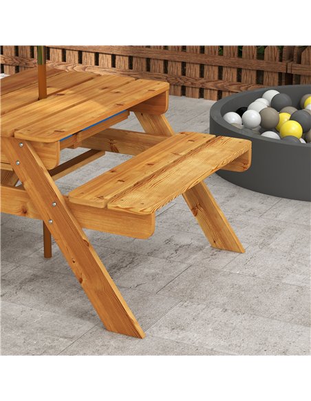 Outsunny Kids Picnic Table Set, 3 in 1 Sand Pit Activity Table, Kids Garden Furniture w/ Removable Parasol, for 3-6 Years - pic 156308 | FastDaddyshop